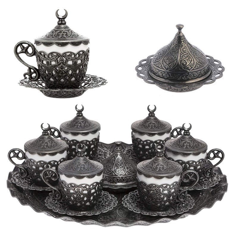 Alisveristime 27 Pc Turkish Greek Arabic Coffee Espresso Cup Saucer Set (Gelincik) (Black) - Image 1